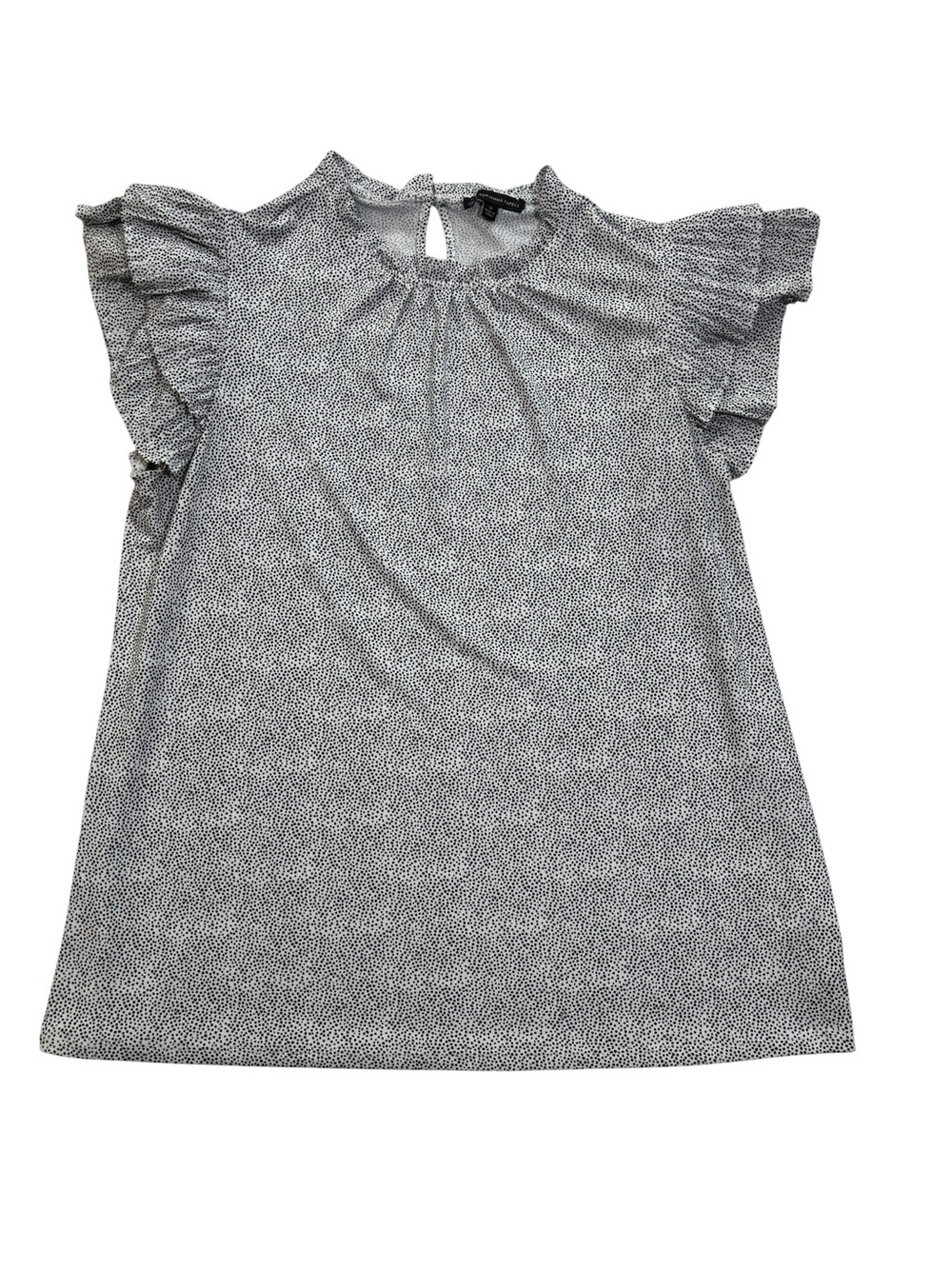 Adrianna Papell Top, Printed Ruffle Sleeve Blouse, Mini Dot, Medium, Black White